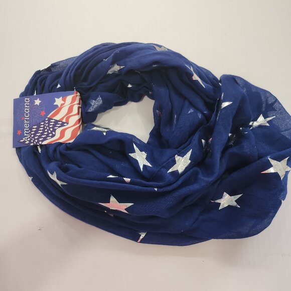 NWT Americana Navy With Shining Silver Stars Lightweight Shear Circle Scarf - Picture 1 of 9